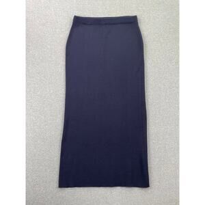 90s Vintage Field Manor 100% Merino Wool Maxi Skirt Womens M Navy Blue Classic